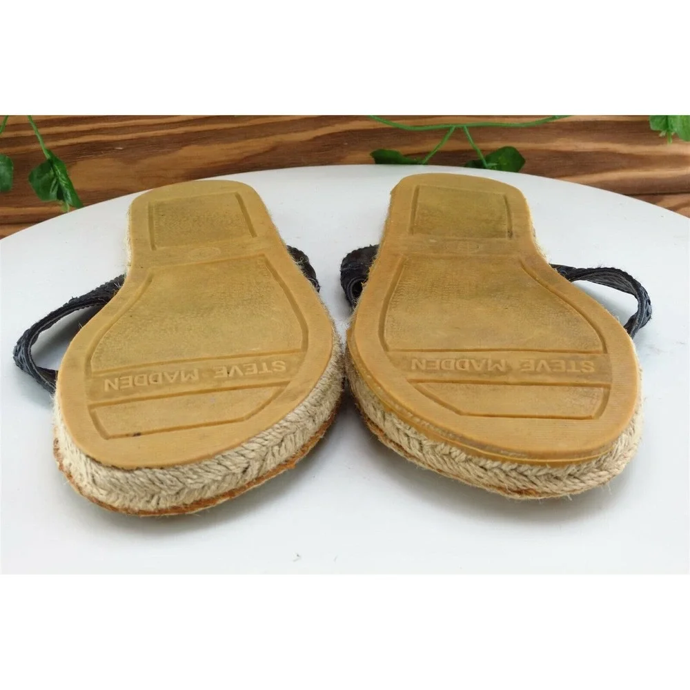 Steve Madden Women's Size 9‎ Black Leather Flip Flop Sandals Woven Espadrille